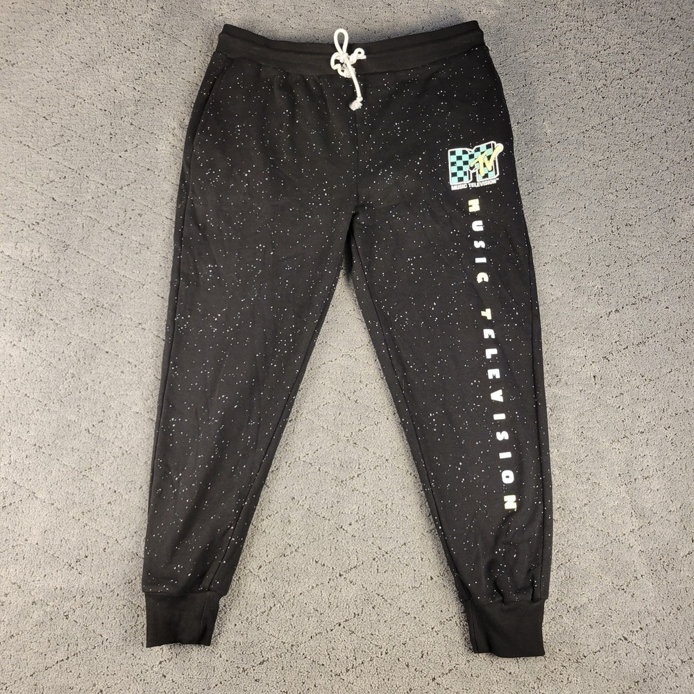 MTV Sweatpants Mens XL Black Jogger Pull On Elastic Waist Drawstring Tapered